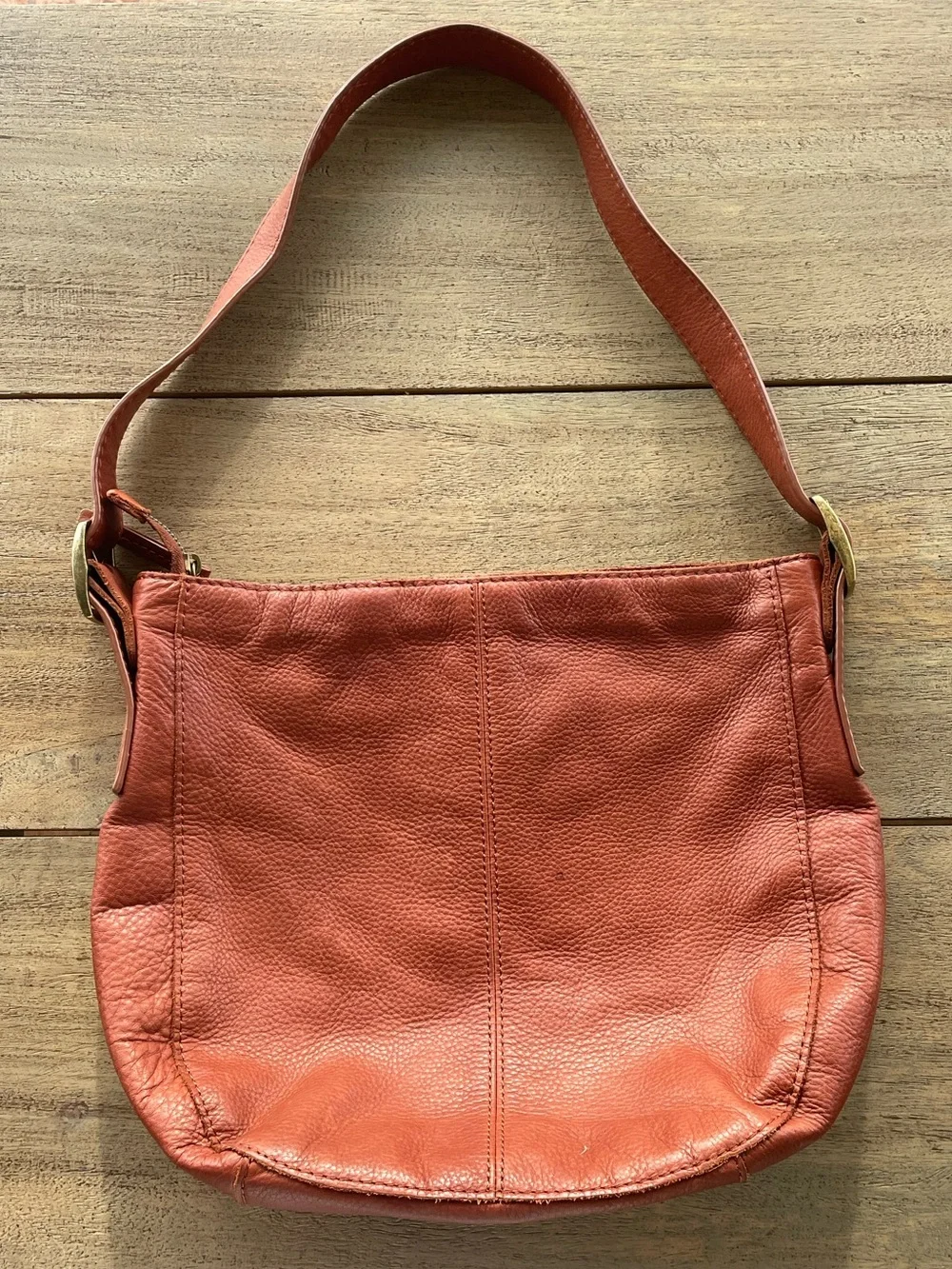 American Leather. Co  Soft Pebbled Leather Hobo Bag in Warm Brown Orangey